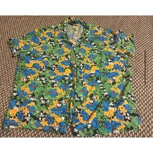 Disney Mickey Mouse Hawaiian Floral Button Down Shirt Mens 2XL All Over Print